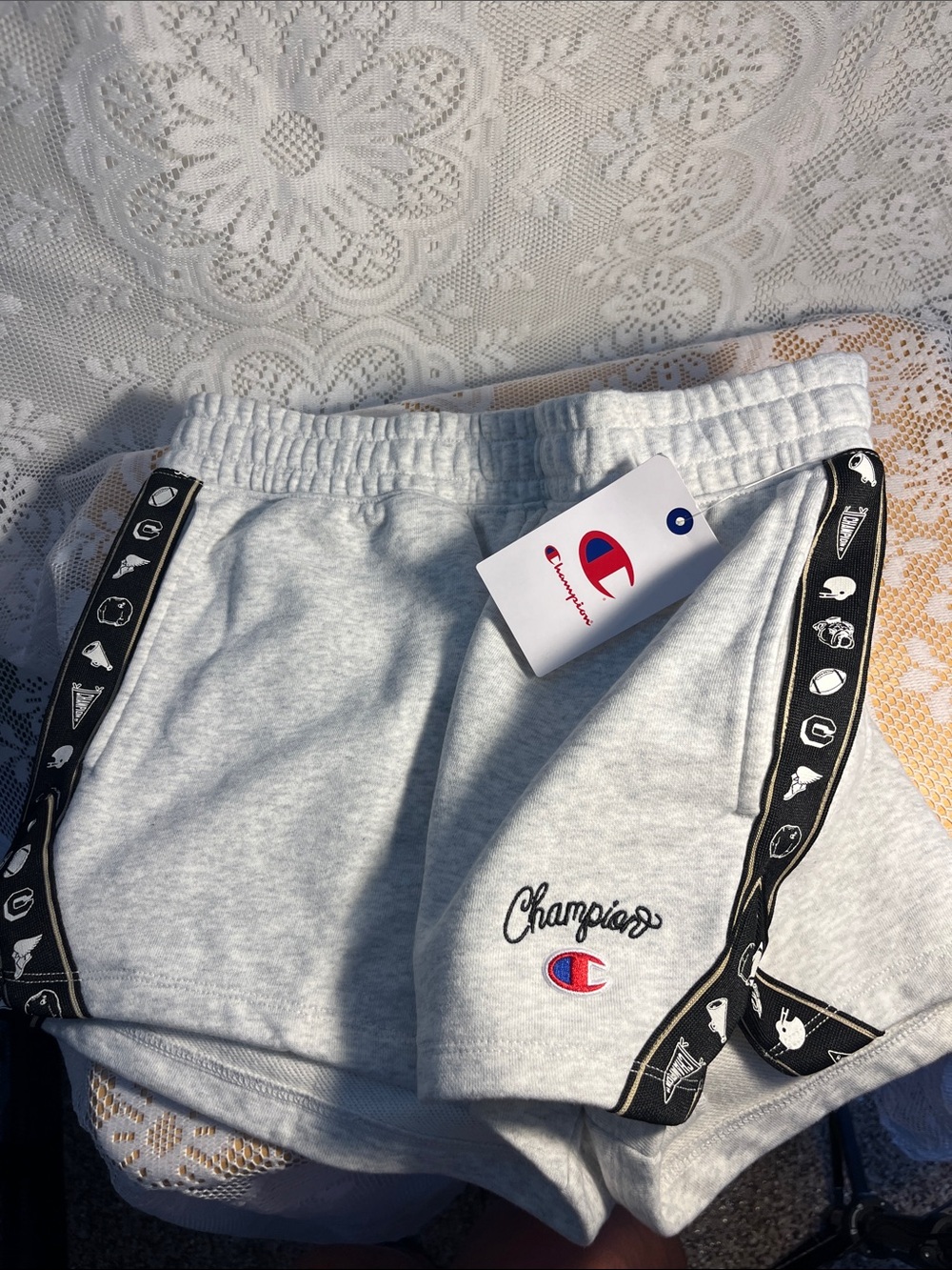 Champion Light Gray Athletic Shorts with Black Logo Trim NWT S